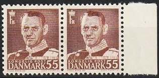 FRIMÆRKER DANMARK | 1951 - AFA 327 - Fr. IX 55 øre brun i par - Postfrisk